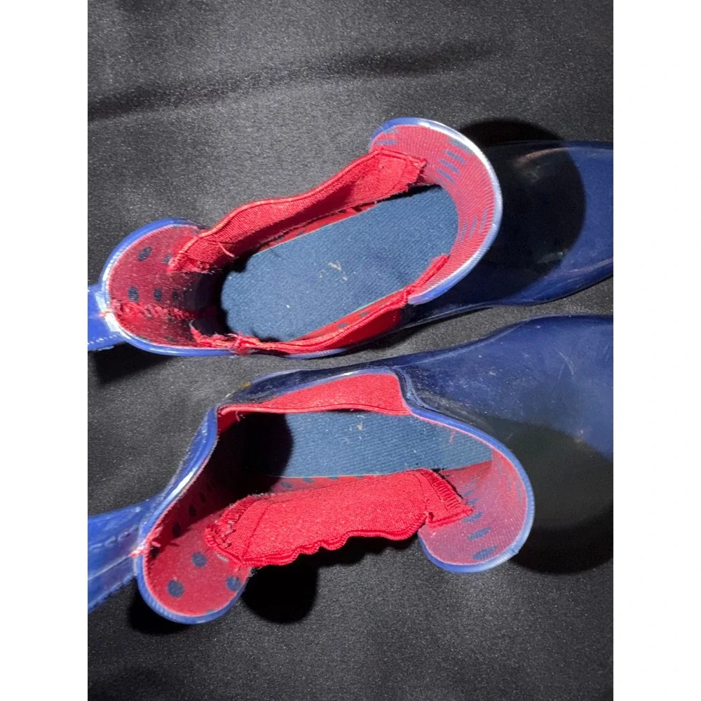 Lauren Ralph Lauren Tally Navy Blue Red Chelsea Rain Boots Womens 9 Polka Dot